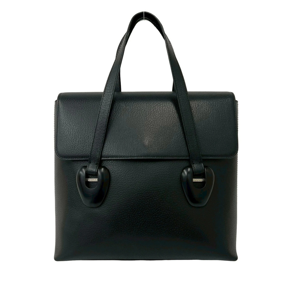 GUCCI (Old Gucci) Vintage Logo Engraved Hardware Leather Handbag Tote Bag Bla...